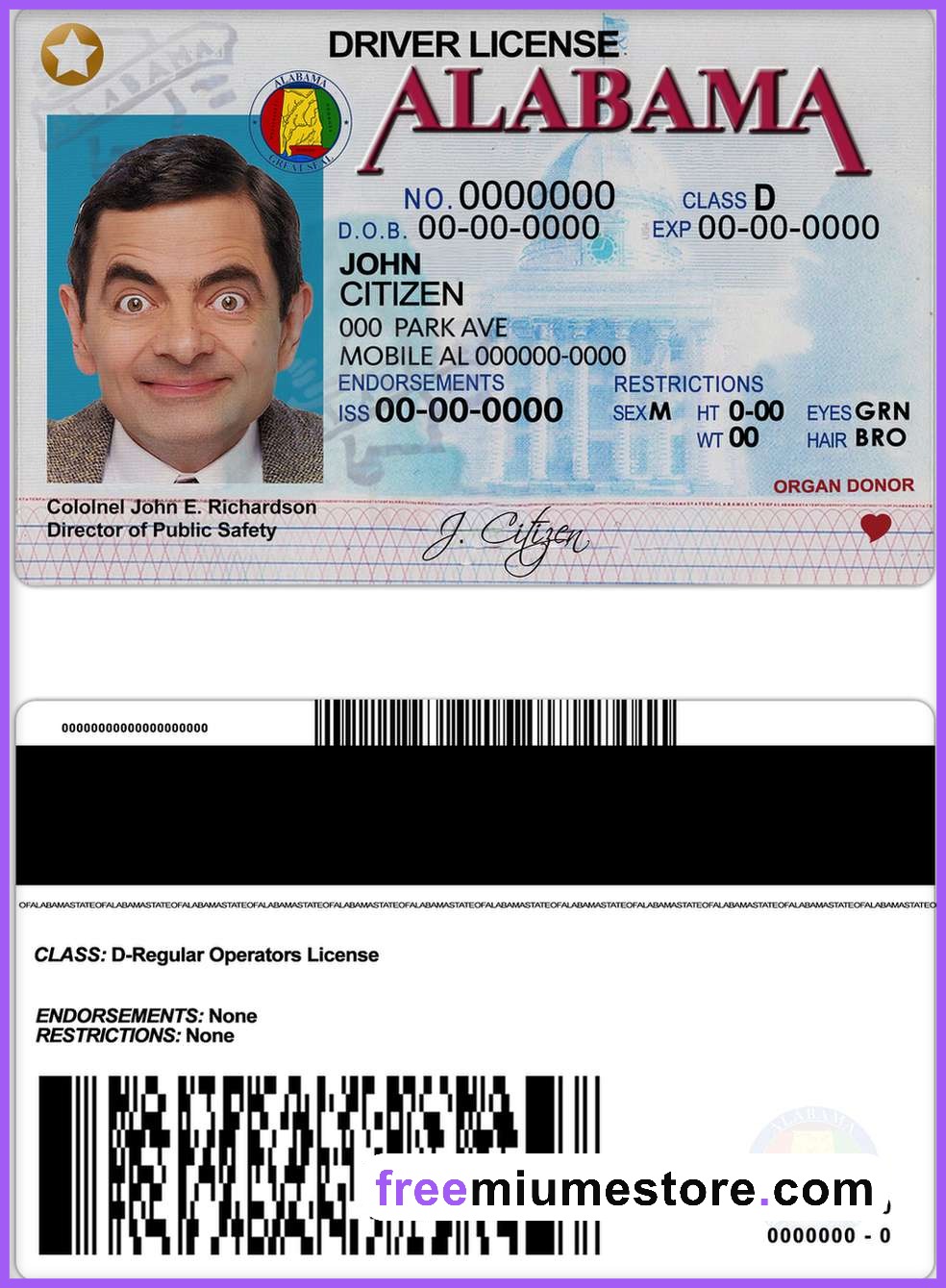 Alabama Driver license PSD Template
